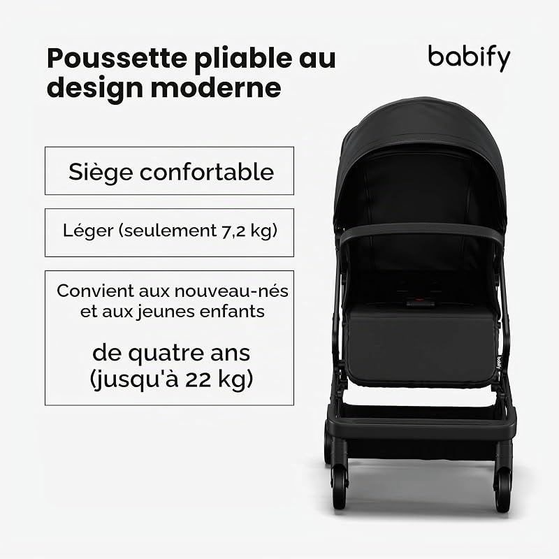 Urban Ease Poussette - Naissance à 4 Ans (22 kg), Pliage à Une Main, Inclinaison & Repose-Pieds Réglables, Doublure Amovible, Panier Intégré, Capote à Fenêtre, Compacte, Noir