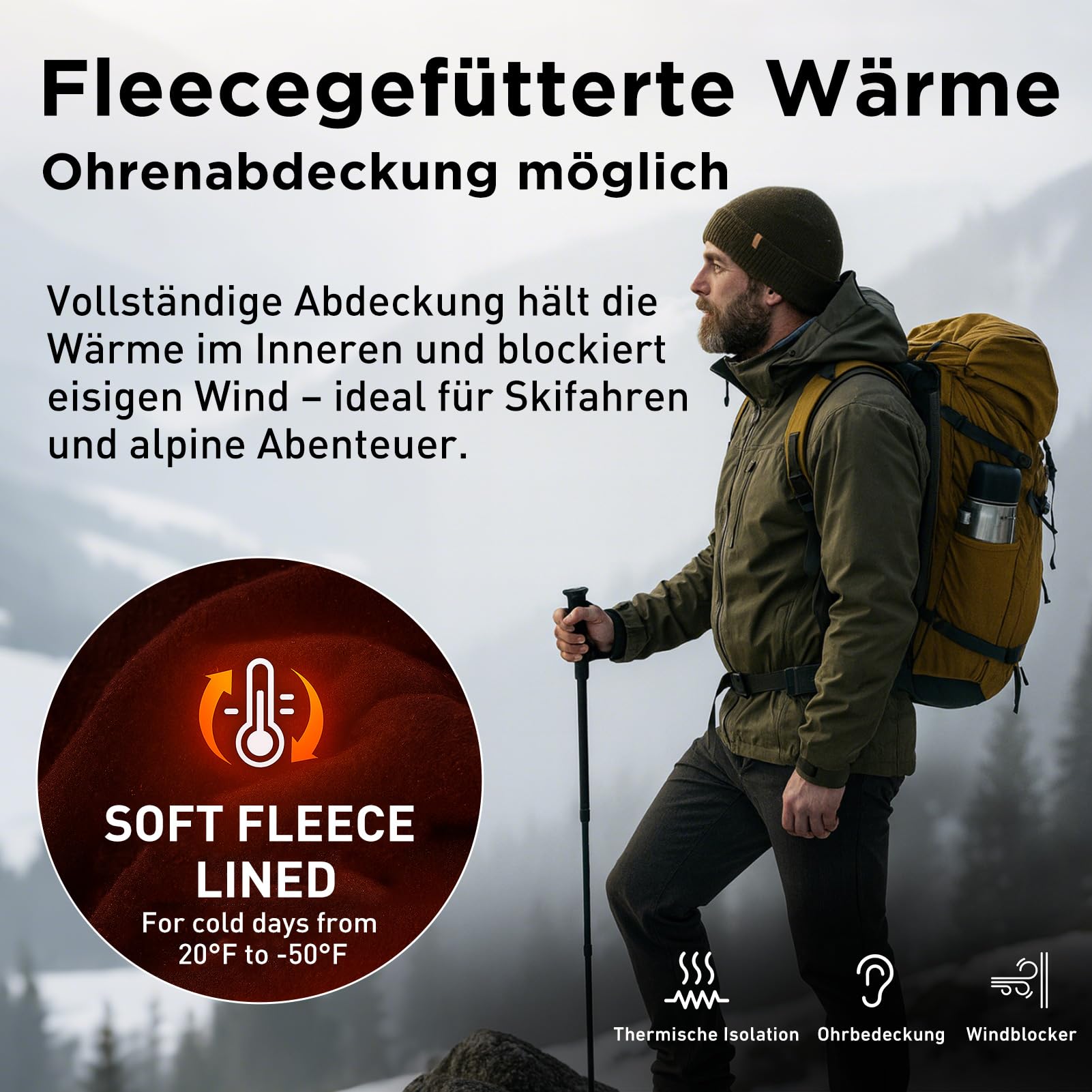 TOP-EX XL/XXL 100% Merinowolle Beanie Mütze, Wintermuetze Herren Damen, Fisherman Beanie Trawler Mütze, Strickmuetze, Warme Fleece Futter Grau XL/XXL 4