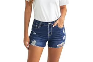 luvamia Jean Shorts for Women High Waisted Distressed Stretchy Denim Shorts Ripped Raw Hem Summer Casual Cut Off Shorts