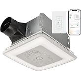 Broan-NuTone VC110CCT Sensonic Alexa Voice Controlled Smart Exhaust Fan with Dimmable LED Light and Bluetooth Speakers, 110 CFM,White, 13.25"x13.25"x5.75"