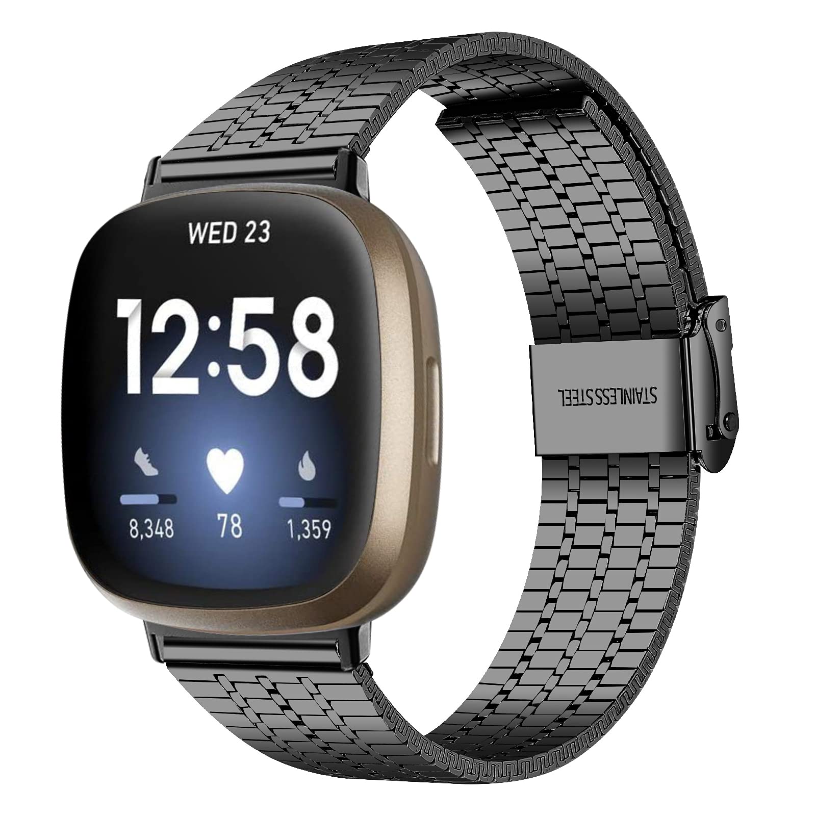 AISPORTS Compatible with Fitbit Versa 4/Sense 2 Stainless Steel Strap for Women Men - Adjustable Solid Metal Bracelet Sport Wristband Replacement