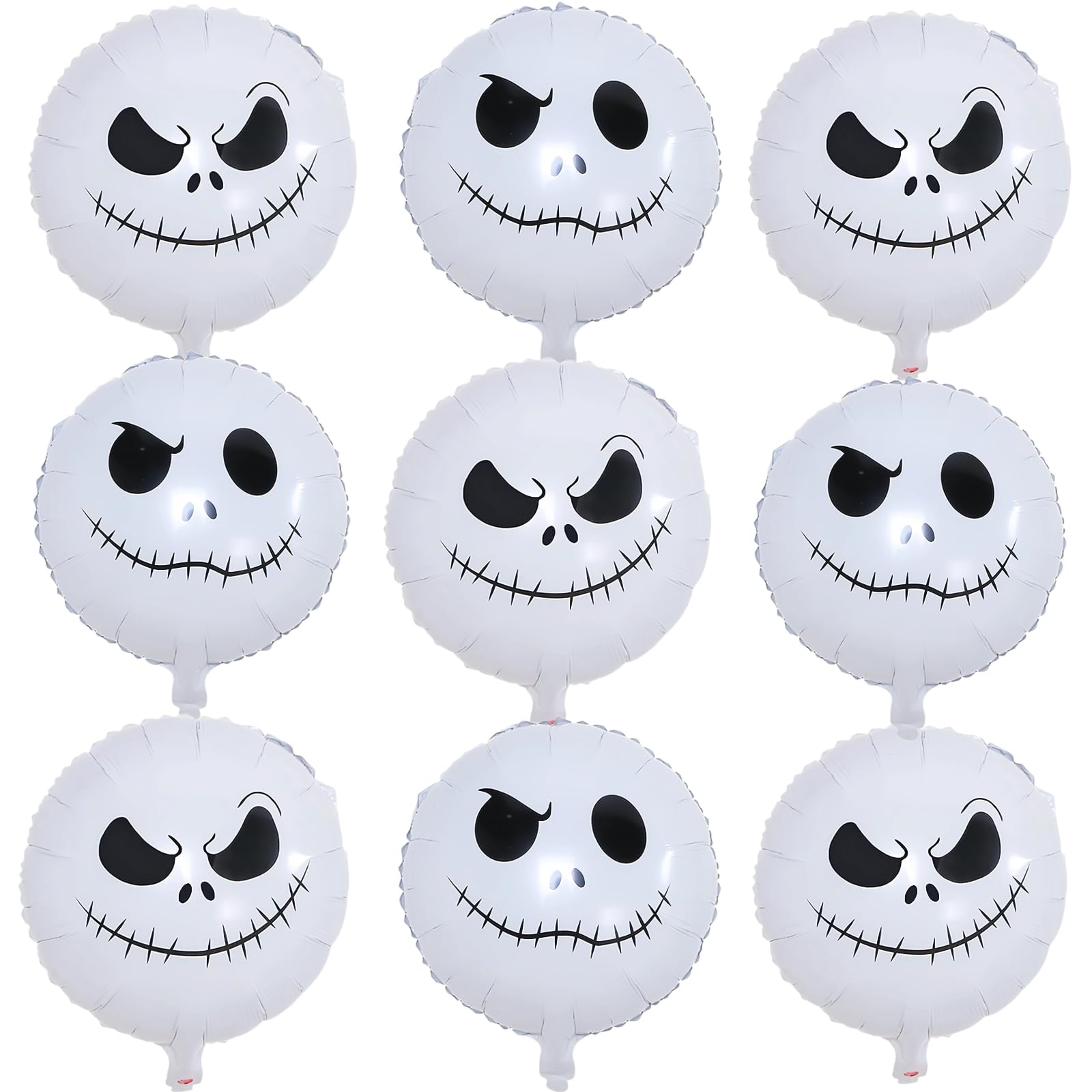 Halloween Skull Balloons Set, 18 Inch White Smiley Face Skull Nightmare Mylar Foil Balloons Kit for Kids Horror Before Day of the Dead Trick or Treat Christmas Party Decorations Supplies