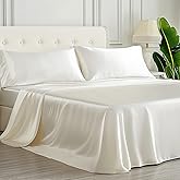 Viscose Derived from Bamboo, Soft Cooling Bedding with Silky Smooth Finish,16" Deep Pocket, Hypoallergenic, Breathable, 4 Pieces Queen Size Luxury Hotel Milky White Bed Sheet Set, Oeko-Tex Certified