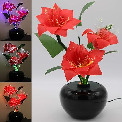 Immagini Fiori Natale.Tronje Led Fiore Artificiale 40cm Stella Di Natale Poinsettia Rosso 3 Fiori Fibra Ottica 3w Cambia Colore Decorazione Amazon It Casa E Cucina