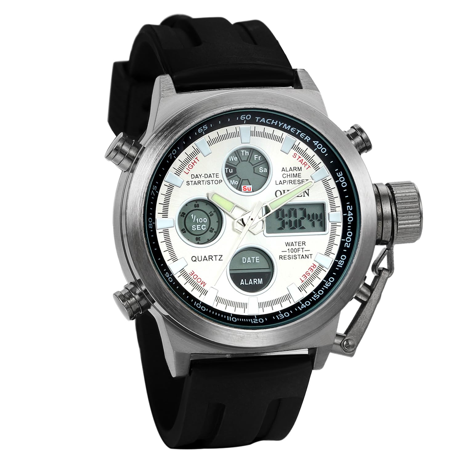 JewelryWe Men's Military Watches Multifunctional Silicon Digital Wristwatch Men Sports Watch Black