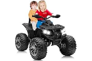 24V 2 Seater Ride on Toys, JOYRACER 4x4 Kids Quad ATV w/800W Powerful Engines, 9AH Battery Powered Electric Vehicle w/LED Light Bluetooth, MP3, USB, Spring Suspension, 4 Wheeler for Boy Girl, Black
