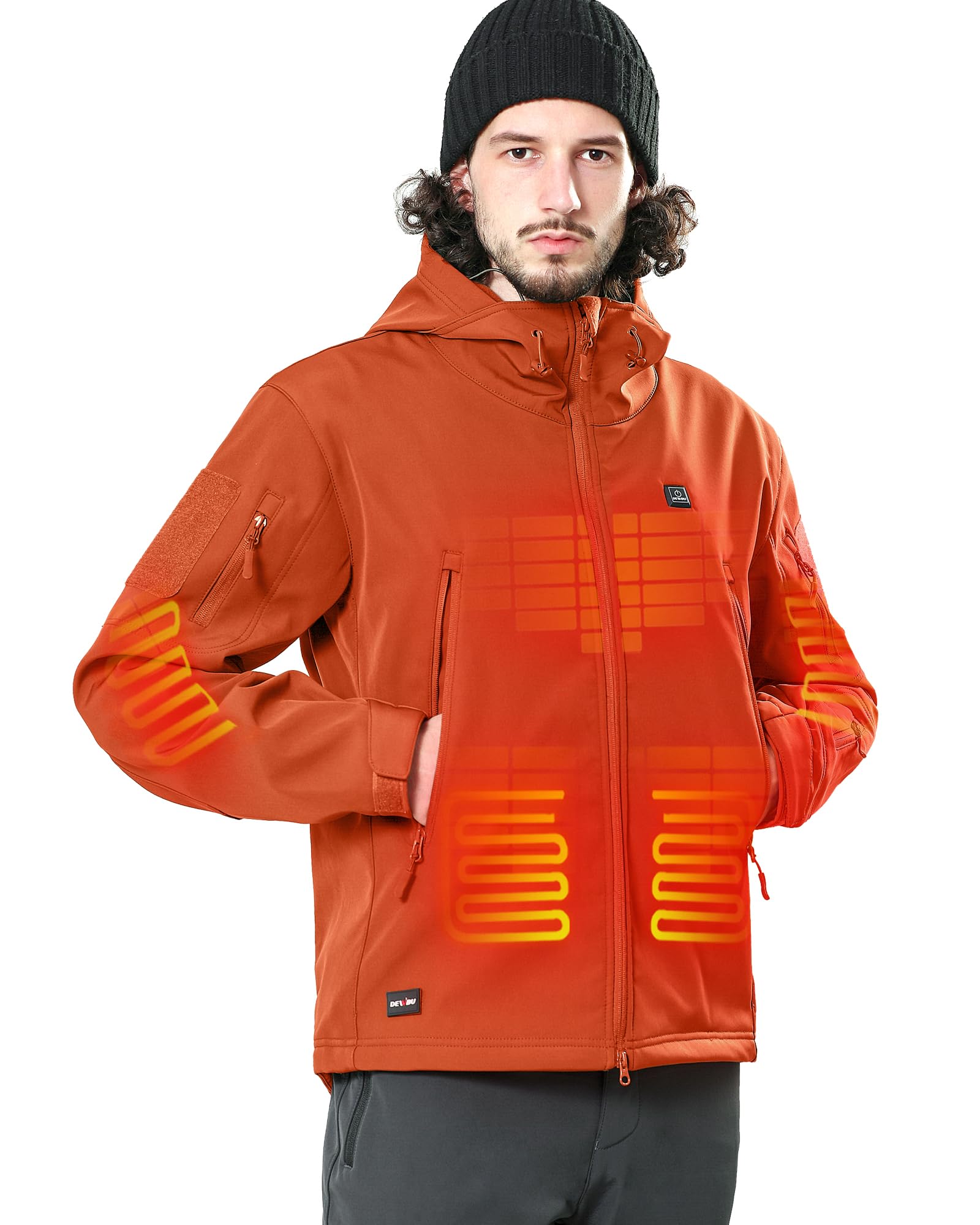 Photo 1 of DEWBU Heated Jacket for Men with 12V Battery Pack Winter Outdoor Soft Shell Electric Heating Coat, Men's Orange, M
