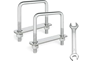 SRZTXU 2 Sets M8 Square U-Bolts,u-Bolts 2.5 inch Wide,304 Stainless Steel Square u-Bolts,with Nuts,Bolt Plate and washers (2, M8 x 65mm x 80mm)