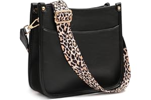 KOGTLA Women's Crossbody Shoulder Bag with Leopard Guitar Strap,Vegan Faux Leather Purse Handbag Bucket Tote Bag