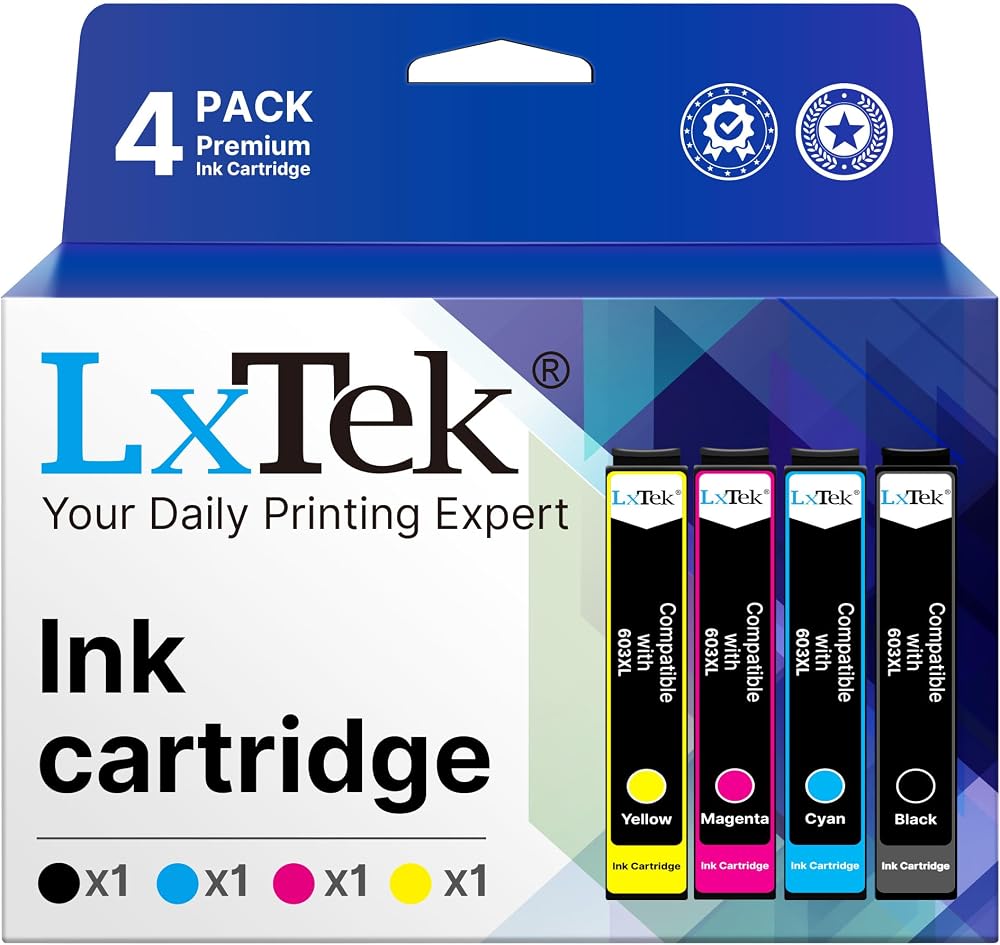 LxTek 603XL Ink Cartridges Black Cyan Magenta Yellow 4 Pack for Epson XP WF