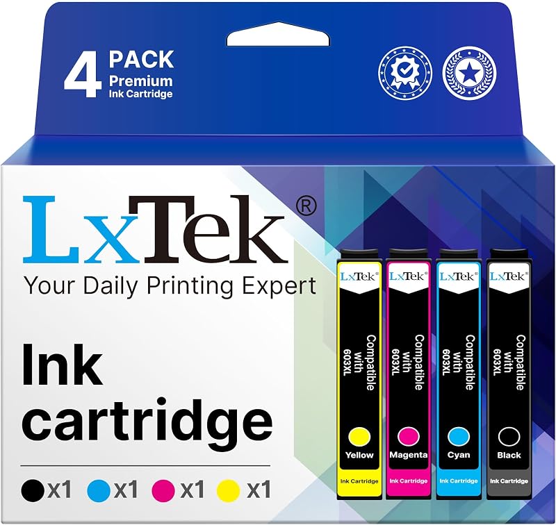 LxTek 603XL Ink Cartridges Black Cyan Magenta Yellow 4 Pack for Epson XP WF