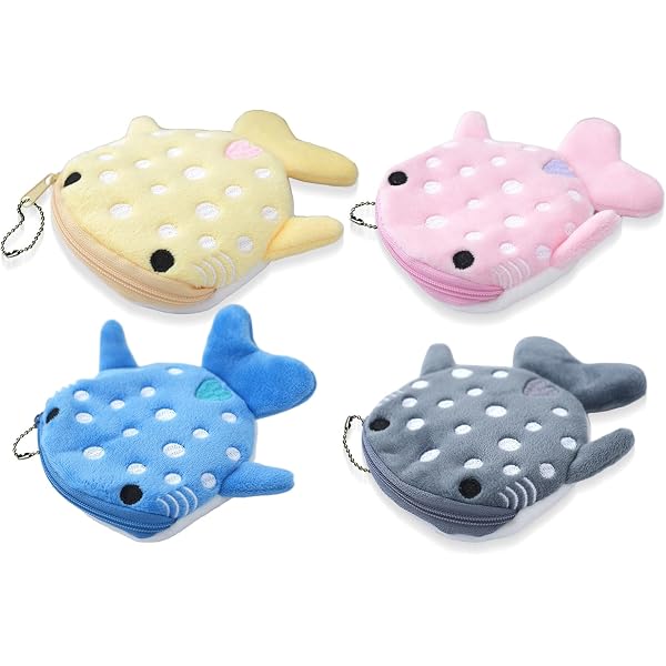Porte-monnaie Enfant En Peluche Requin Baleine – Lot De 4 – Mini Sac Pour Pièces, Petits Objets