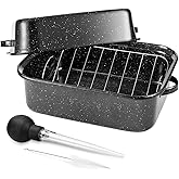 21Inch Roasting Pan, Extra Large Rectangle Roasting Pan With Rack, 25lb Capacity, Large Roaster pan for Baking Turkey, V-Rack and Versatile Lid Bone Turkey Baster by DIMESHY