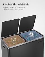 SONGMICS Dual Rubbish Bin 2-Compartment 30 L Pedal Open Lids Black LTB60BK view 3