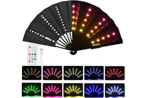 Gexmil Party LED Hand Fan, Colorful Glowing Handheld Folding Fan with Remote Control for Stage Performance, Birthday Festival, Dance, Wedding, Night, Bar, Club