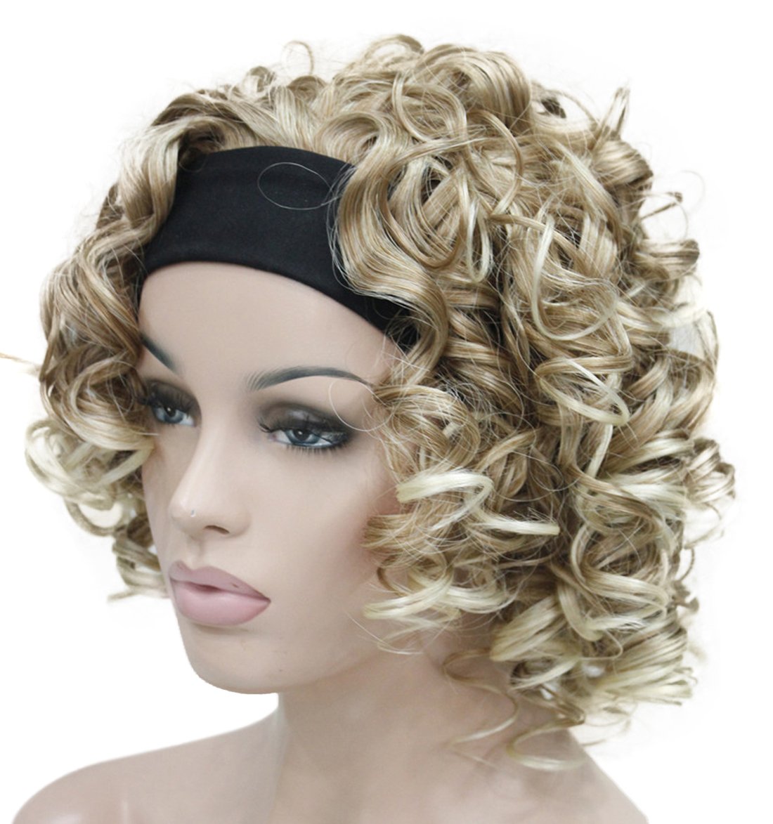 Lydell 12 inch Medium Super Curly Wigs Blonde mix Synthetic Headband Wigs (27T613 Blonde mix) โ image 1