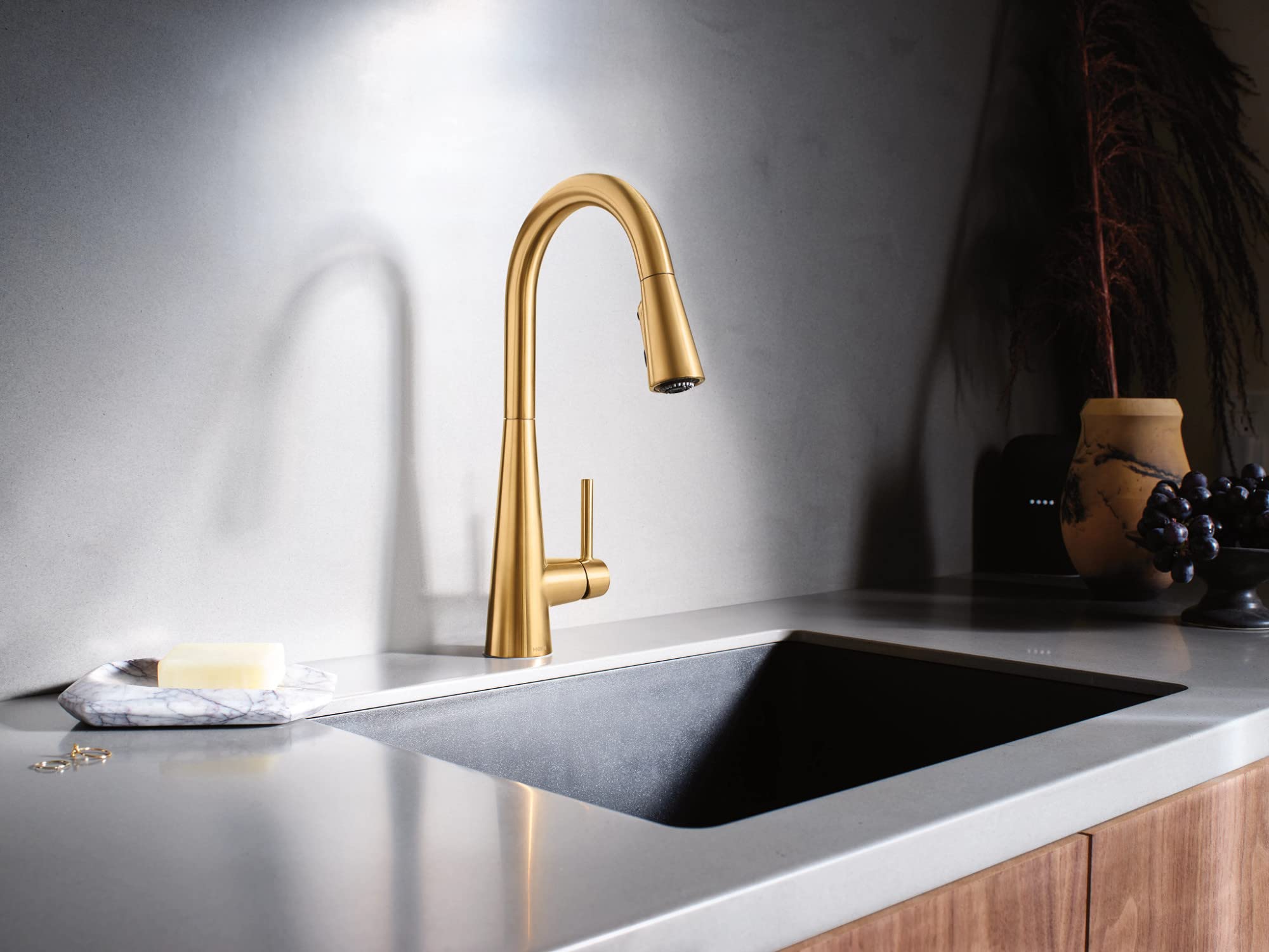 Mua Moen Sleek Brushed Gold One-Handle High Arc Kitchen Faucet with ...