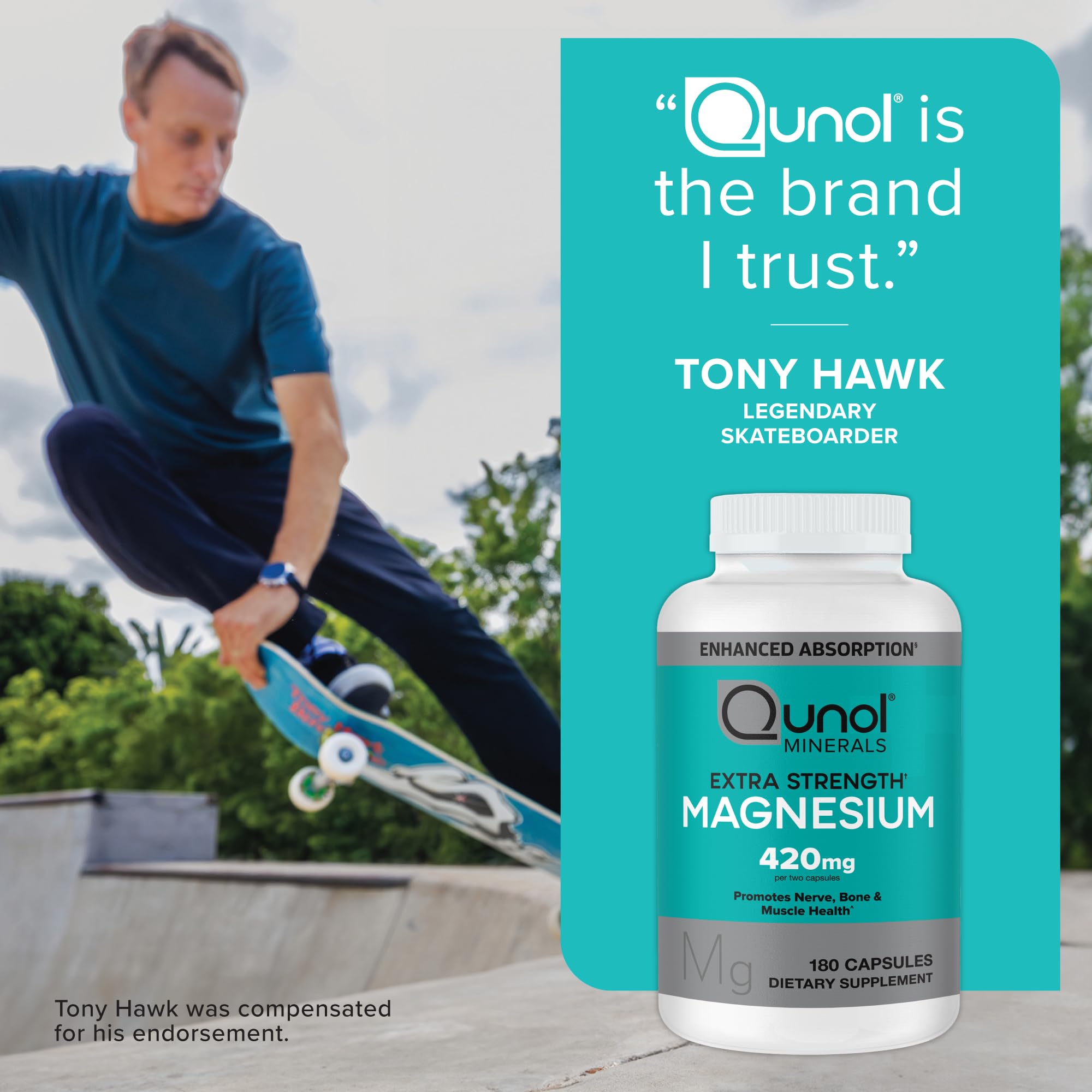 Qunol Magnesium Capsules 420mg, 100% DV, High Absorption Magnesium Supplement, Extra Strength, Bone and Muscle Health Supplement, 180 Count