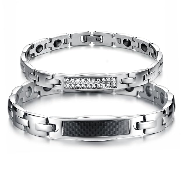 Cupimatch 2pcs Pärchen Damen Herren Armbänder, Edelstahl Lieben Armreif Panzerarmband mit Strass für verliebte Damen Herren, 