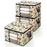 Dawuyu 3pcs comforter blanket clothes sheet towel sweater pillow plush underbed storage,linen closet organization containers for bedroom,clear window storage tote bag,extra large portable moving boxes