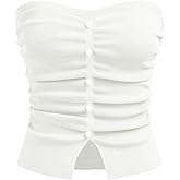 CIDER Faux Pearl Tube Tops for Women Crop Knit Split Hem Ruched Going Out Tops Cute Summer Outfits Y2K
