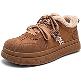 BCALLX Women's Winter Cold Weather Walking Shoes Suede Leather Lace Up Slip On Warm Loafers