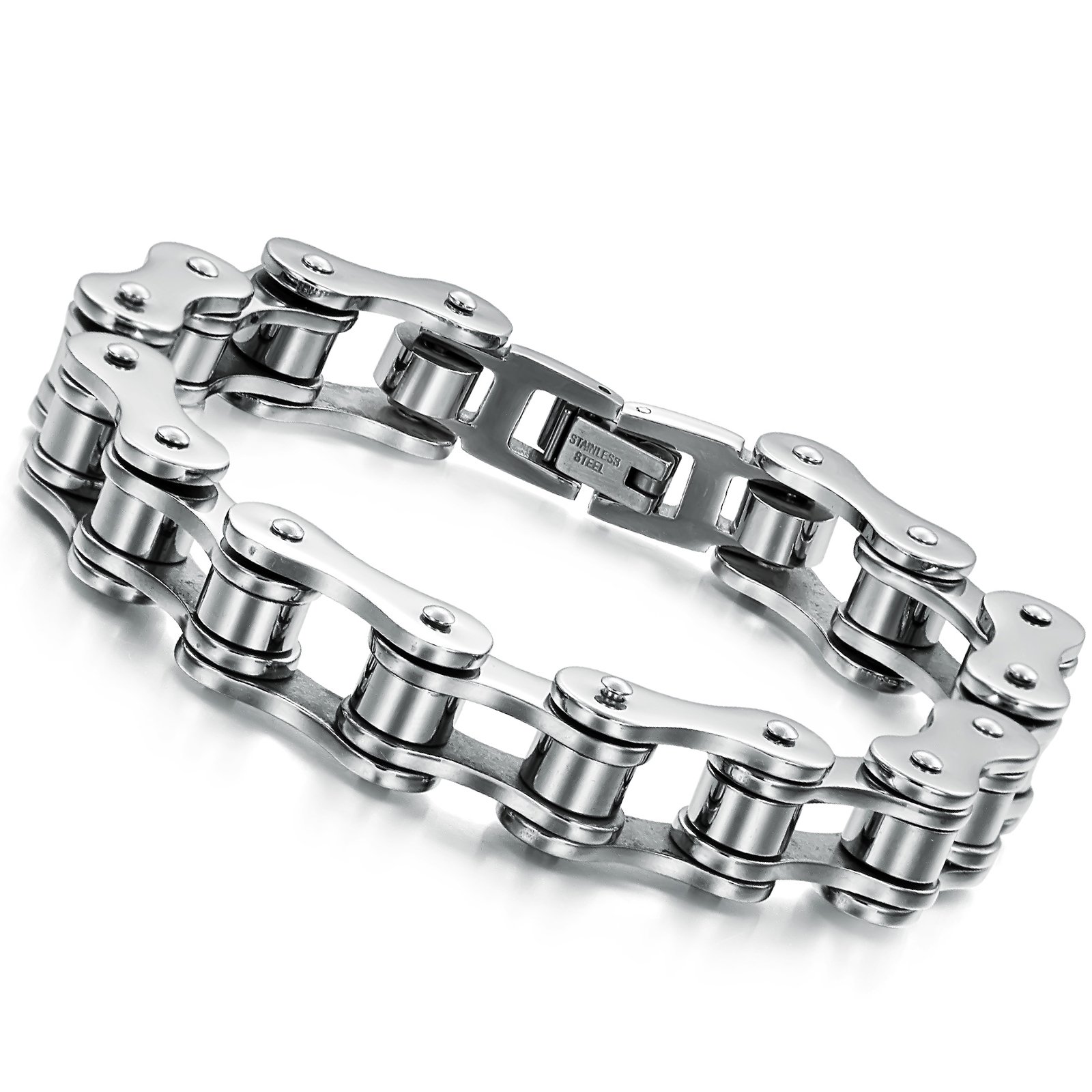 Cupimatch Mens Heavy Gothic 18MM Wide Biker Silver Tone Stainless Steel Motorcycle Chain Bracelet 9.1" (7.8 silver) for Fathers Day — image 1