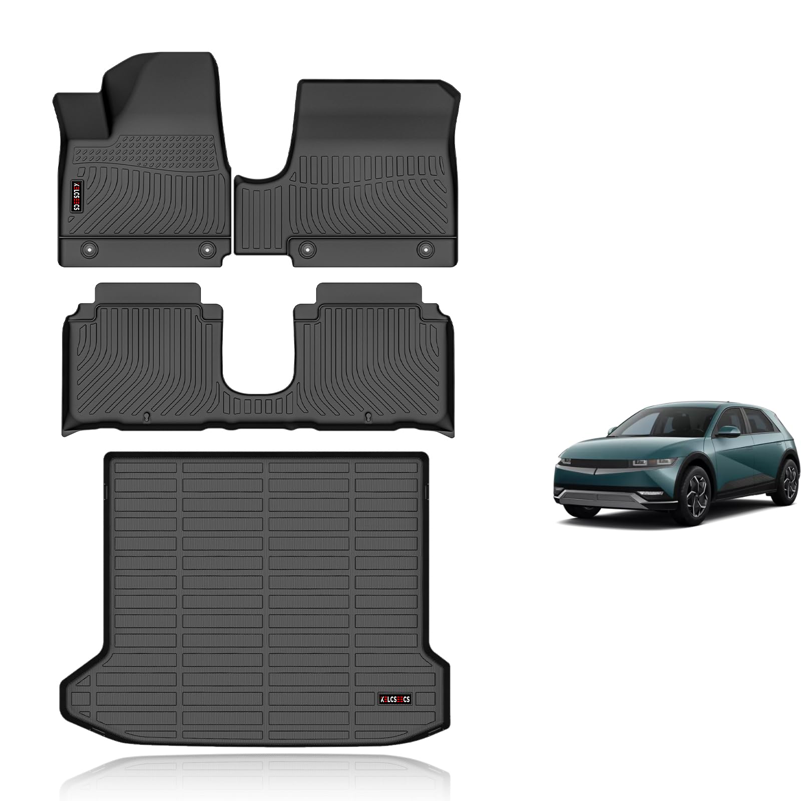 KELCSEECS Floor Mats & Cargo Liner Custom for 2024 2023 2022 Hyundai Ioniq 5 Movable Center Console (Sliding Center Console) All Weather Car Mat TPE Floor Liners Ioniq 5 Accessories Trunk Mat Image