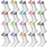 Jeere 20 Pairs Striped Crew Socks | Athletic Colorful Crew Striped Cotton Tube Half Women Men Socks