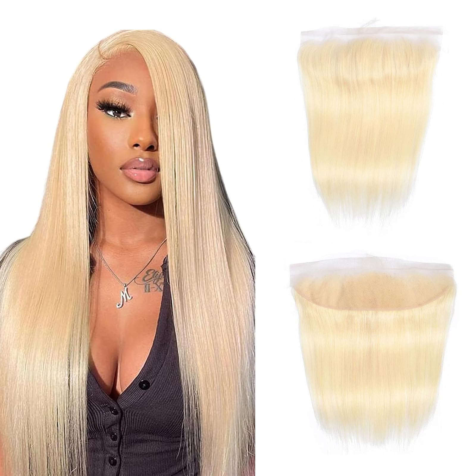 613 Frontal Straight 13x4 Transparent Lace Frontal Closure Ear To Ear 12A Brazilian Virgin Remy Human Hair Extension Russian Blonde Human Hair for Women Pre Plucked 12 Inch