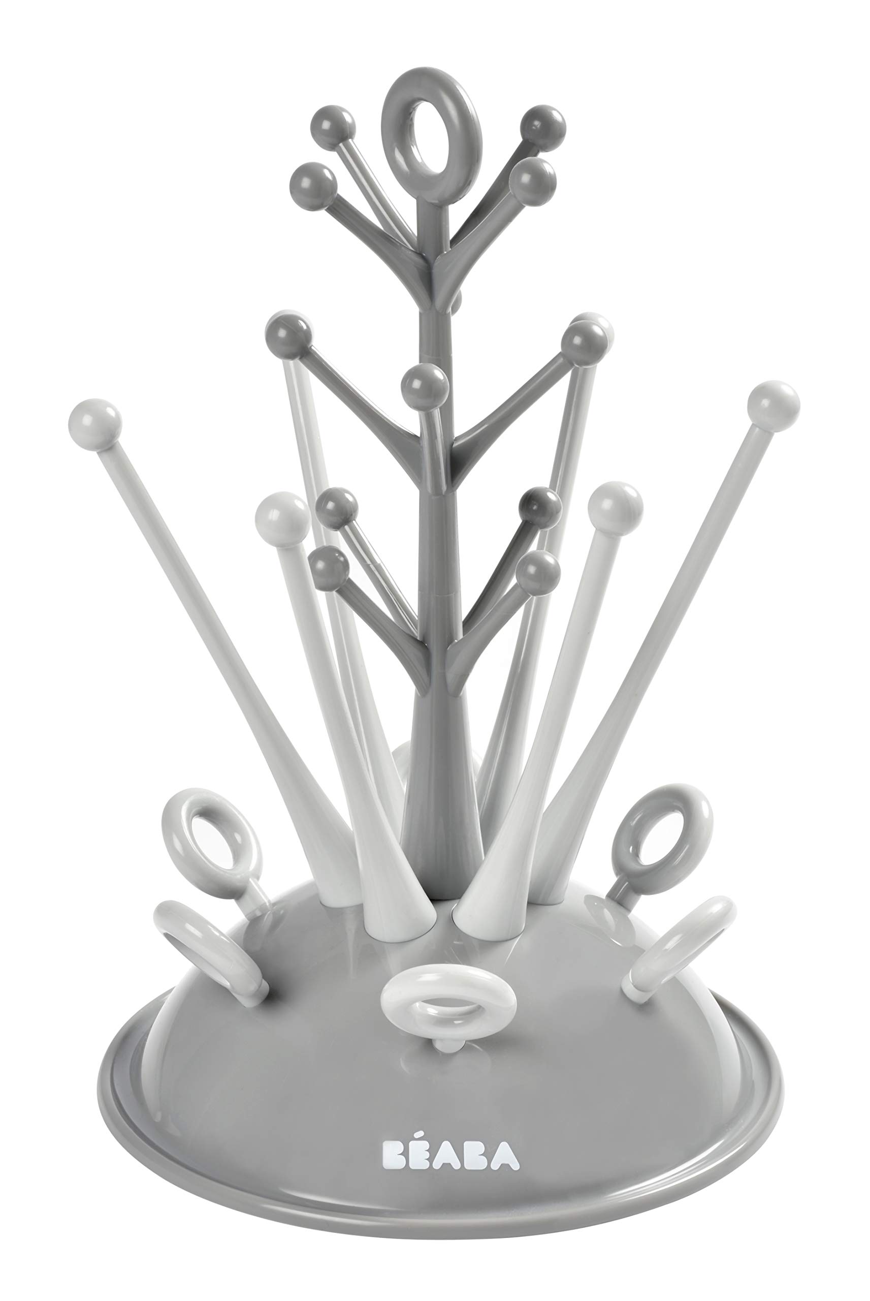 Béaba Baby Bottle Drainer Tree, Large Capacity 6 Bottles and Accessories, Removable Water Collection Tray, Practical, Clever Design, Grey
