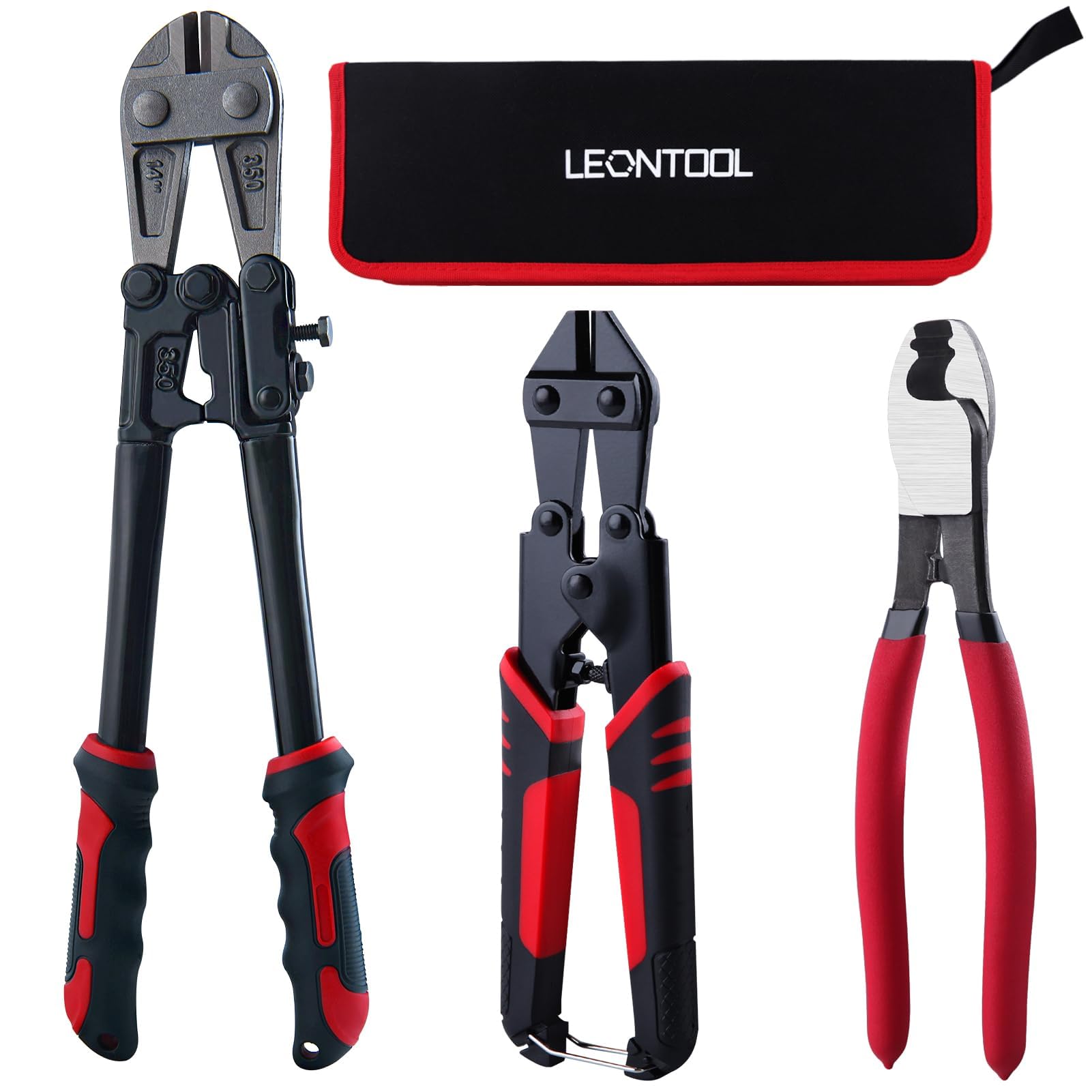 LEONTOOL 3-Piece Bolt Cutter Pliers Set, 14" Heavy Duty Bolt Cutter, 8" Mini Bolt Cutter, 8" Wire Cable Cutter with Storage Bag, CR-MO Blade for Cutting Steel Wire, Barbed Wire, Bolts, Rods, Chain