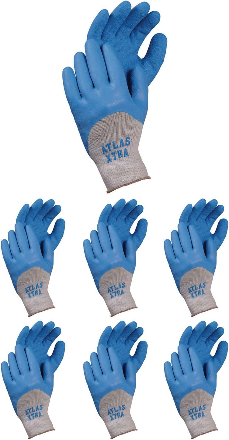 Atlas 305 Xtra Deep Dipped Blue Natural Rubber Coating Large Gloves, 12-Pairs
