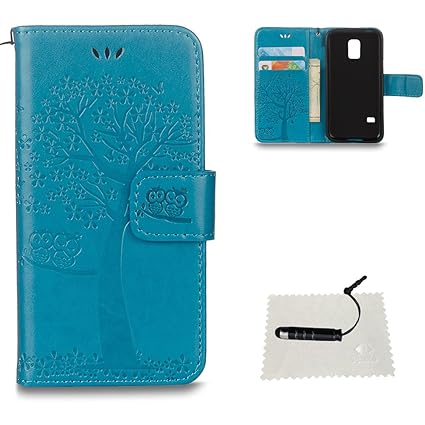 TOCASO Samsung Galaxy S5 Mini Hülle, Leder Schwarz Flip Wallet Case Glitzer Blume Kartensteckplätze Schutzhülle HandyHülle Sa