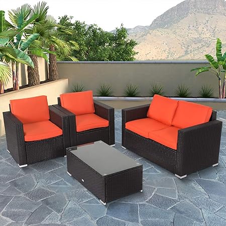 Amazon Com Kinbor 4 Pcs Rattan Patio Outdoor Furniture Set