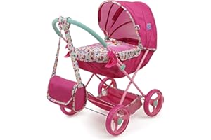 509 Crew Baby Alive: Deluxe Classic Doll Pram - Pink & Rainbow - Includes Matching Handbag/Diaper Bag, Fits Dolls up to 18", 