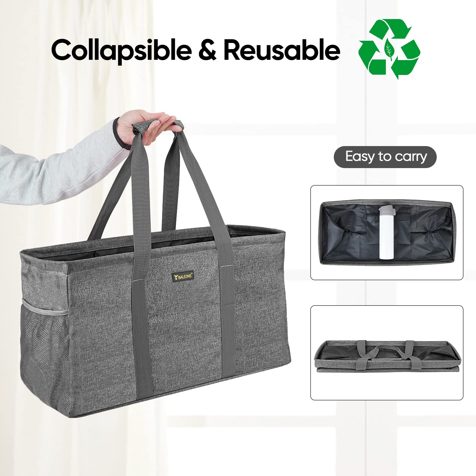 Extra Large Utility Tote Bag with Wire Frame for Storage (Gray, 22''x12''x10'')