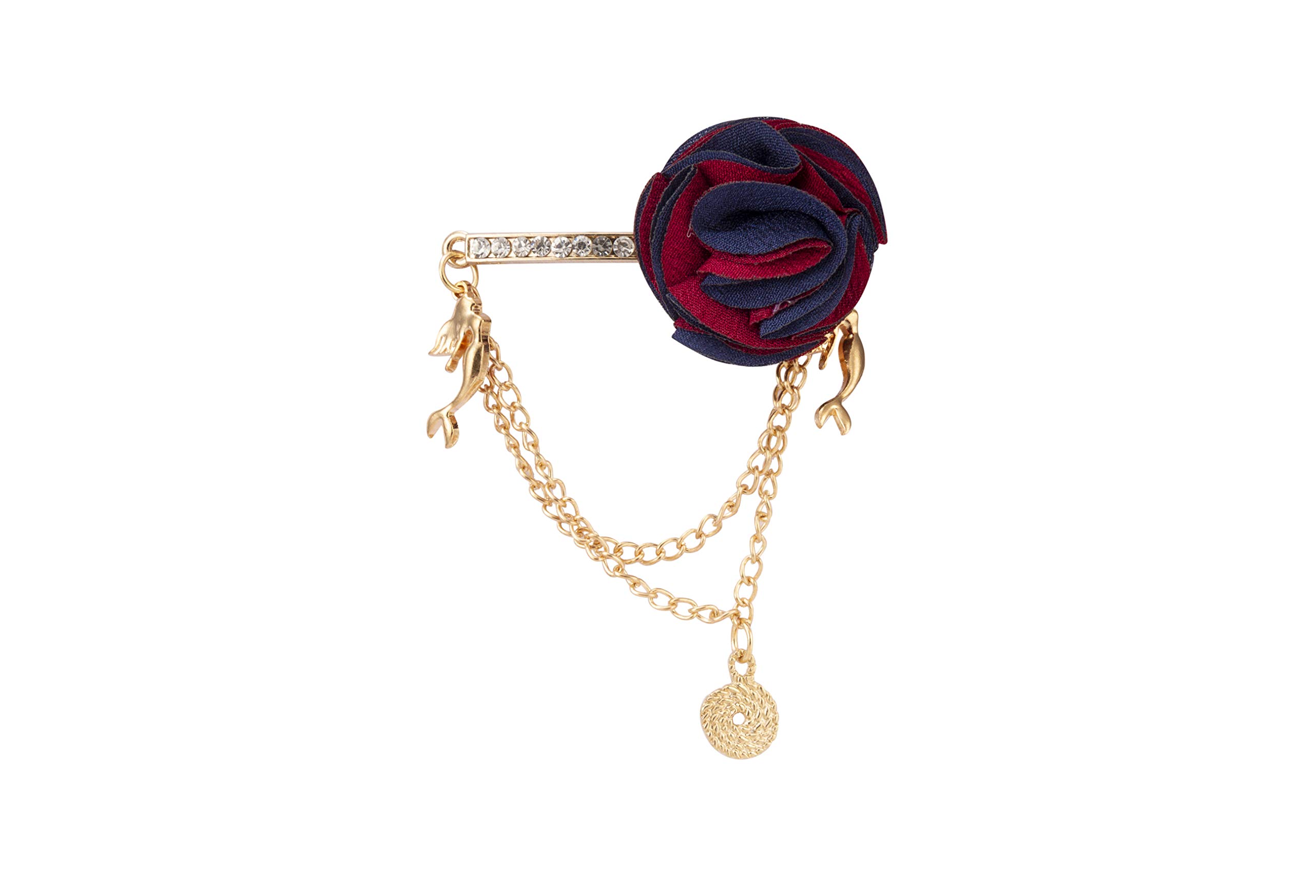 Brooch Lapel Pin for Men Wine and Royal Blue Flower Ball with Hanging Chain Mermaid Lapel Pin Brooch LP-54