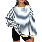 Trendy Queen Oversized Sweatshirt for Women 2026 Fall Crewneck Striped Long Sleeve Shirts Hoodies Cute Top Y2K Outfits