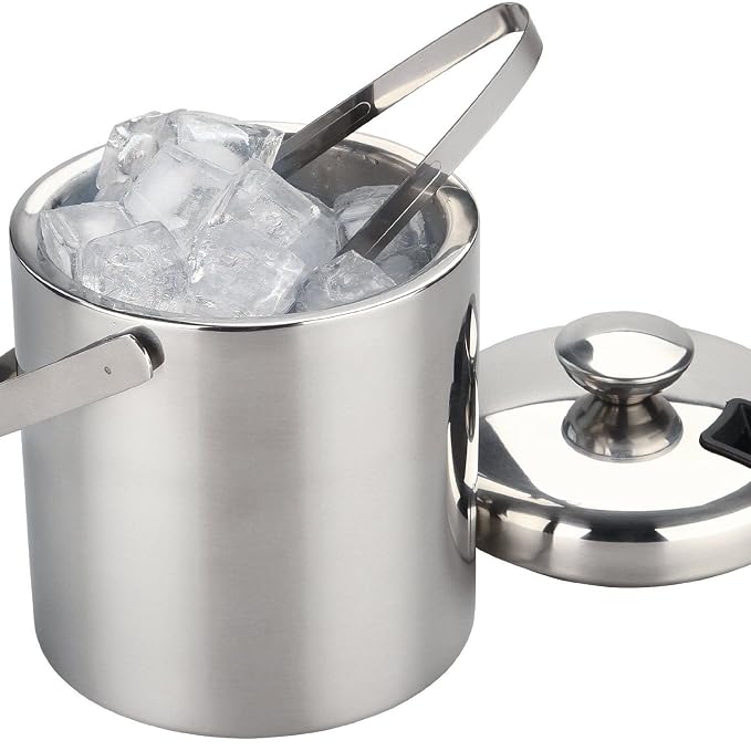 Seau à Glace En Métal Inoxydable Avec Couvercle Et Pince - 1,3 Litres