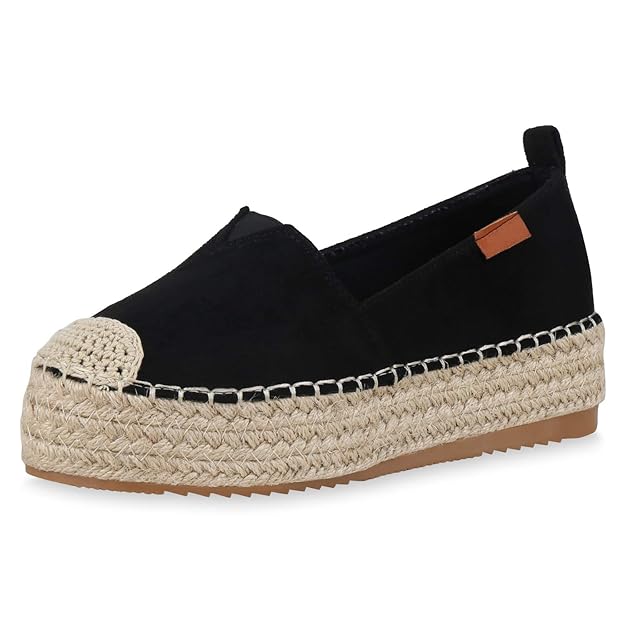 SCARPE VITA Damen Slippers Espadrilles mit Plateauabsatz Bast
