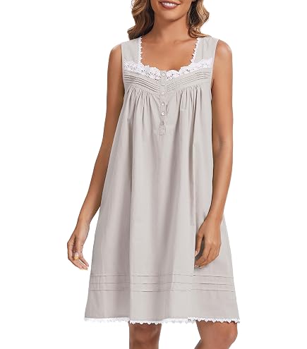 AVIIER 100% Cotton Nightgowns for Women Sleeveless Sleep Dress Ladies Gowns Sleepwear with Pockets Apricot S at Amazon Women's Clothing store