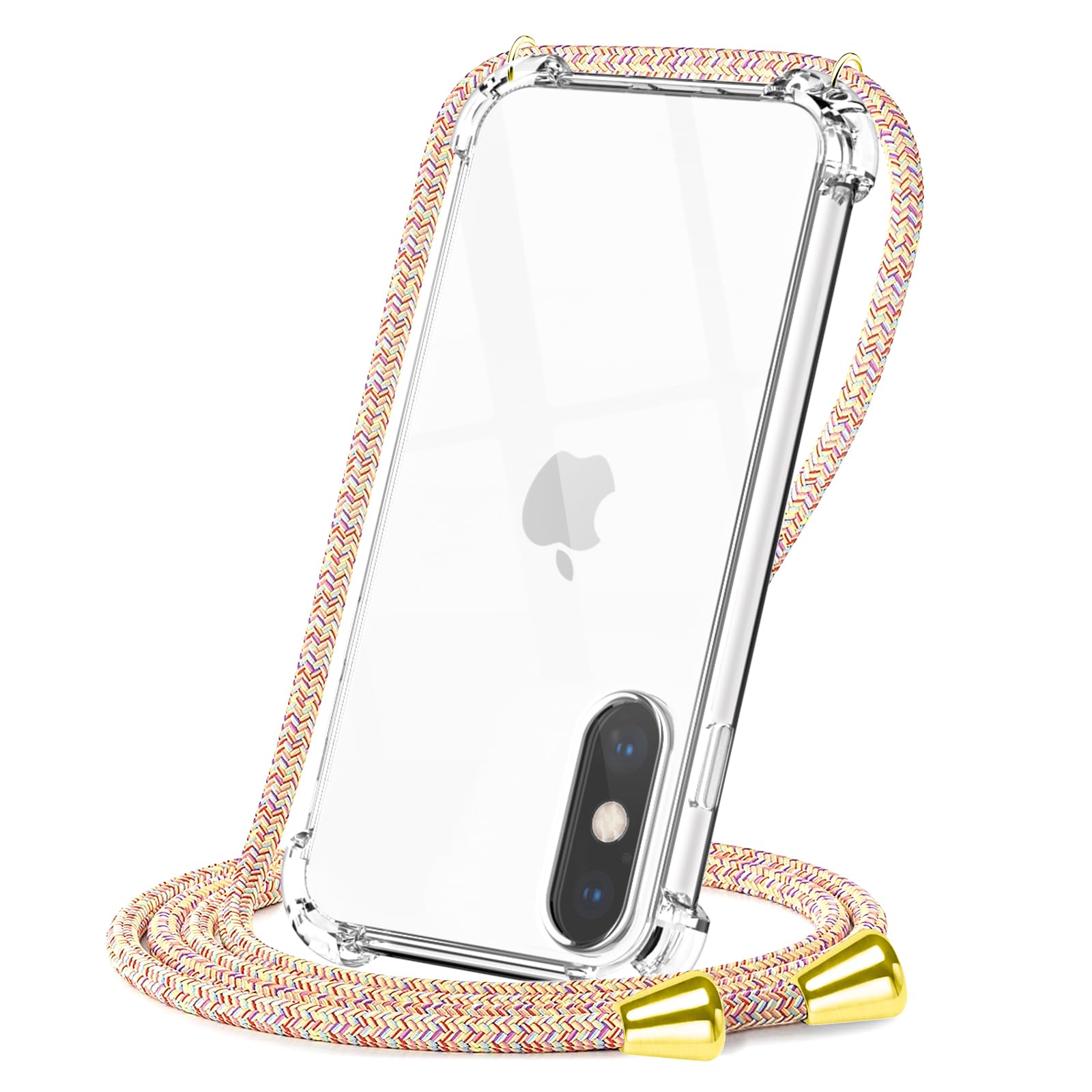 CAROKI Crossbody Case for Apple iPhoneX,for iPhone XS,Necklace Mobile Phone Cover with Cord Strap for iPhoneX/XS,Clear Transparent TPU Soft iPhoneX/XS Cover Holder with Neck Cord Lanyard Strap-Rainbow — image 1