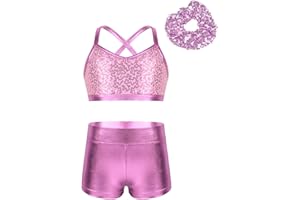 Lorilida Girls 3 Pieces Dance Outfit Sport Crop Top Bra with Shorts Hair Tie Set Gymnastics Workout Tracksuit