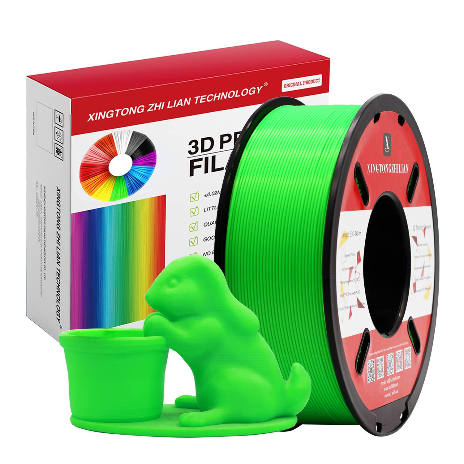 PLA 3D Printer Filament 1.75mm,3D Printing Filament Material Dimensional Accuracy +/- 0.02 mm,1kg/Spool (2.2 LBS) for 3D Printers,Green PLA