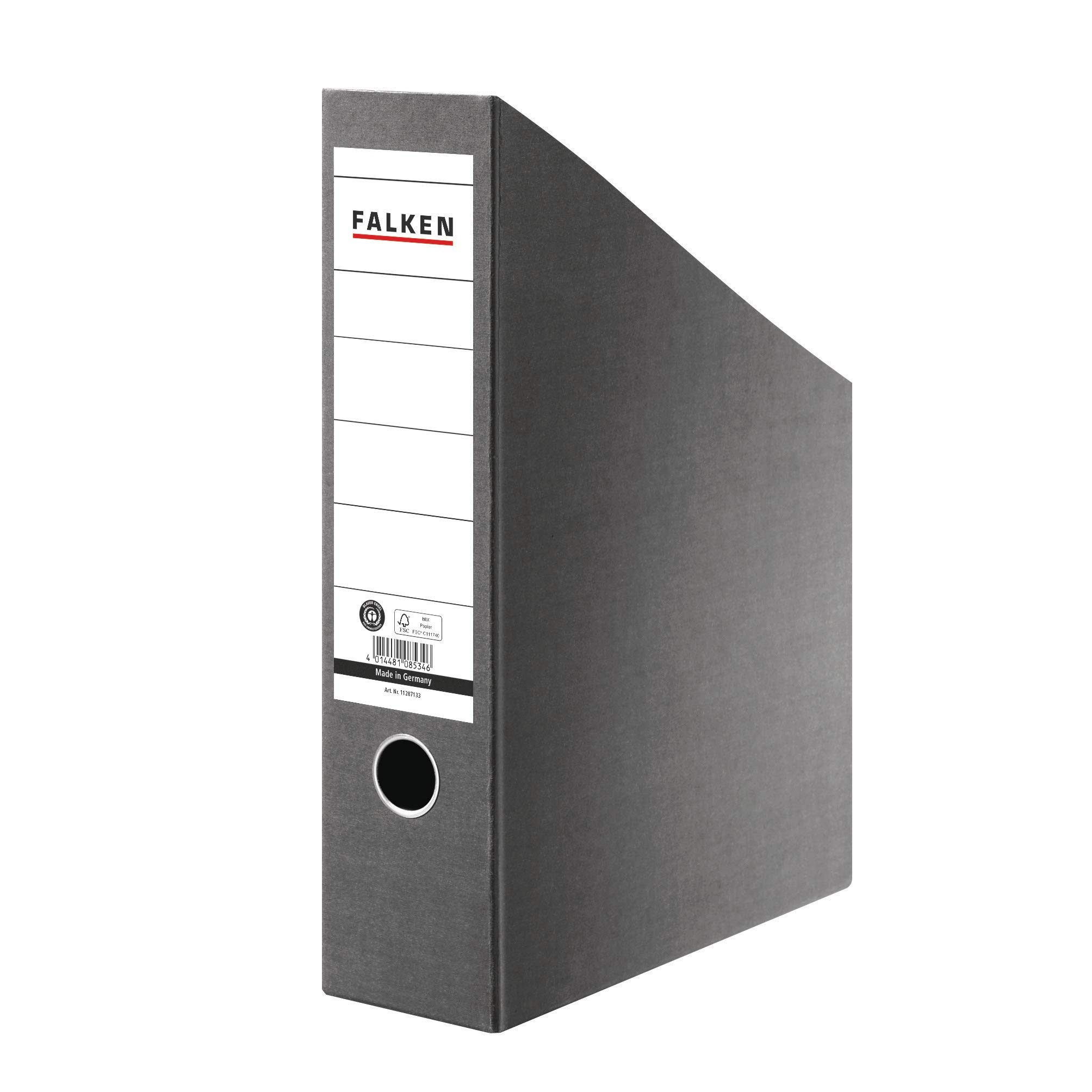Original Falken magazine. Made in Germany. Magazine file grey made of hardboard for DIN A4/C4 7.5 cm wide riveted, label and grip hole ring binder file folder Blue Angel