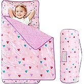 Viviland Toddler Kid Nap Mat for Preschool, Girls Heart Slumber Bag, Purple Daycare Sleeping Mats with Pillow and Blanket, Kindergarten Sleep Mat
