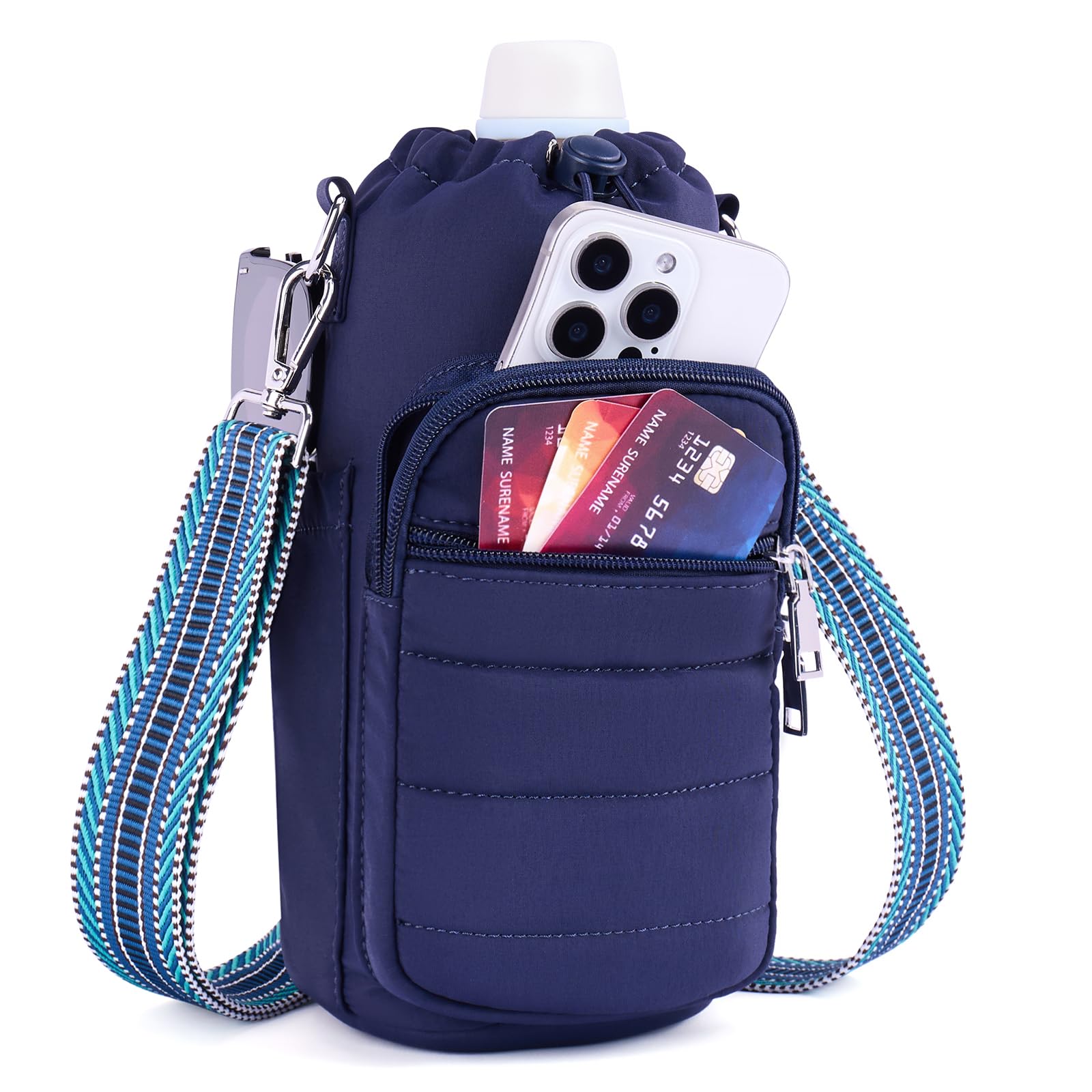 Photo 1 of Lexiyat Water Bottle Bag 40 oz Crossbody Water Bottle Holder for Walking Hiking Insulated Compartment Carrier Purse with Adjustable Strap Blue