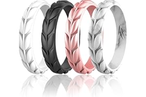 Zollen Silicone Wedding Rings for Women 4/7 Packs -Metallic Stackable Silicone Rubber Wedding Bands -Innovative Vine Collecti