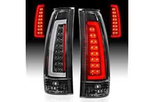 AmeriLite for 1988-1999 Chevy GMC C/K Pickup Truck Silverado Suburban C-Type LED Tube Clear Matte Black Replacement Tail Lights Set - Passenger and Driver Side